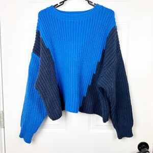 Zara blue Colorblock knit crewneck Sweater Sz large